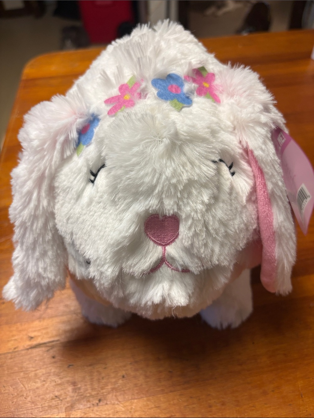 White Plush Bunny Bank with Floral Headband